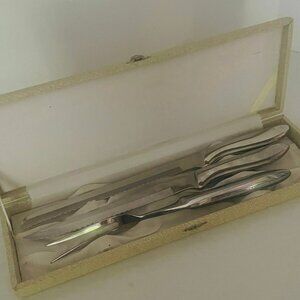 VINTAGE Japan Stainless Steel 3 Pc Carving Set w/ Case